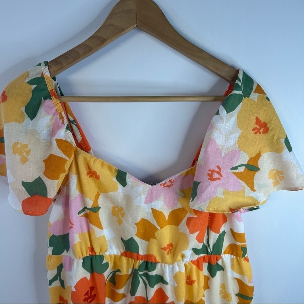 Tullabee Women’s Flutter sleeve Dress, Sz S, Sweetheart Neckline, Orange Floral - Picture 4 of 10